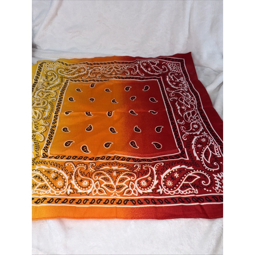 Vintage-Style Paisley Bandana Set 1 Boho Elephant & 1 Red/Orange Ombre Gradient - Picture 4 of 7